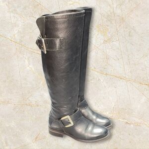 Women Vintage Leather Black Tall Moto Boots By Steve Madden Size 6/6.5